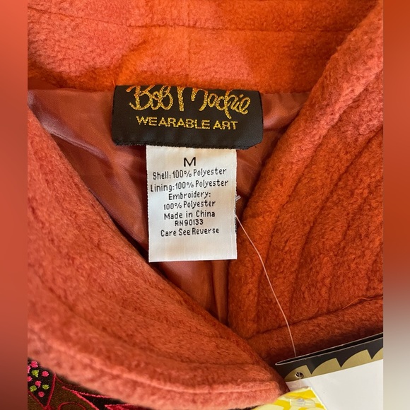 NWT BOB MACKIE WEARABLE ART Burnt Orange Fleece Embroidered Jacket/Cardigan Sz M - Picture 3 of 9